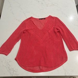 Jeanne Pierre Open Weave Coral Sweater Size Large